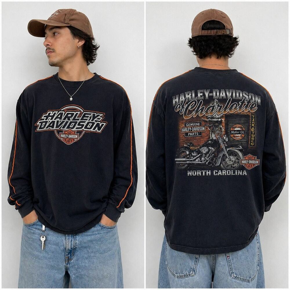 Harley Davidson Long Sleeve Shirt 3XL Black Charlotte NC Graphic
